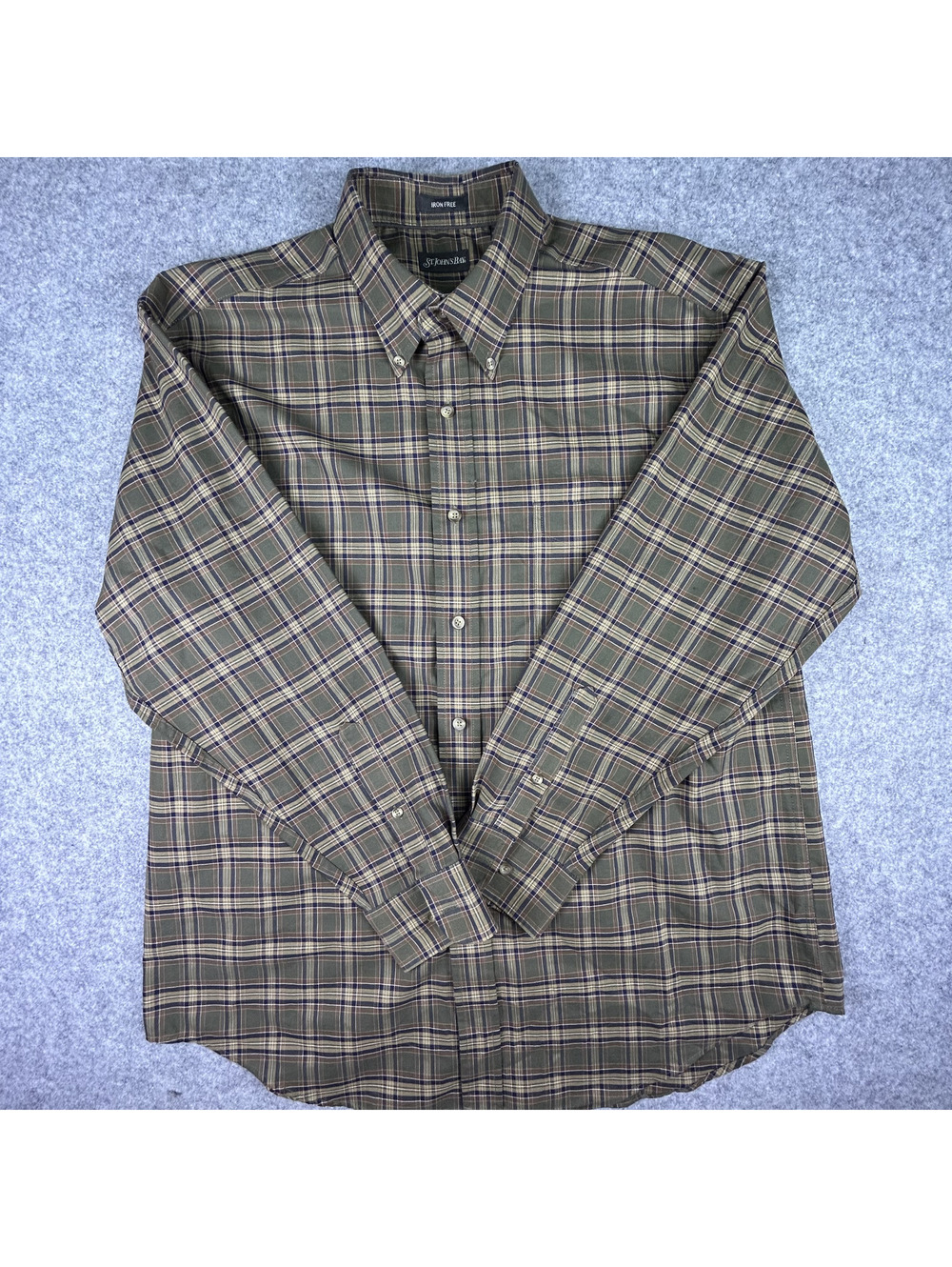 Vintage St Johns Boy Long Sleeve Button Up Shirt Mens L Brown Check Iron Free